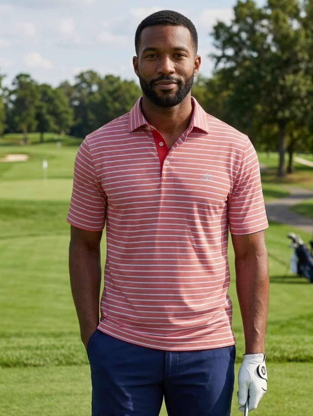 Fairway & Greene Red and White Striped Polo